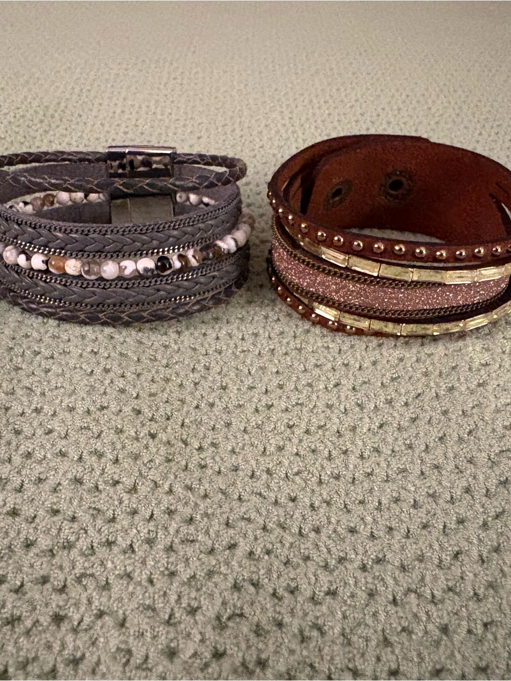 Womens Multi-Strand Leather Bracelet - Brown and Gray - Picture 5 of 6